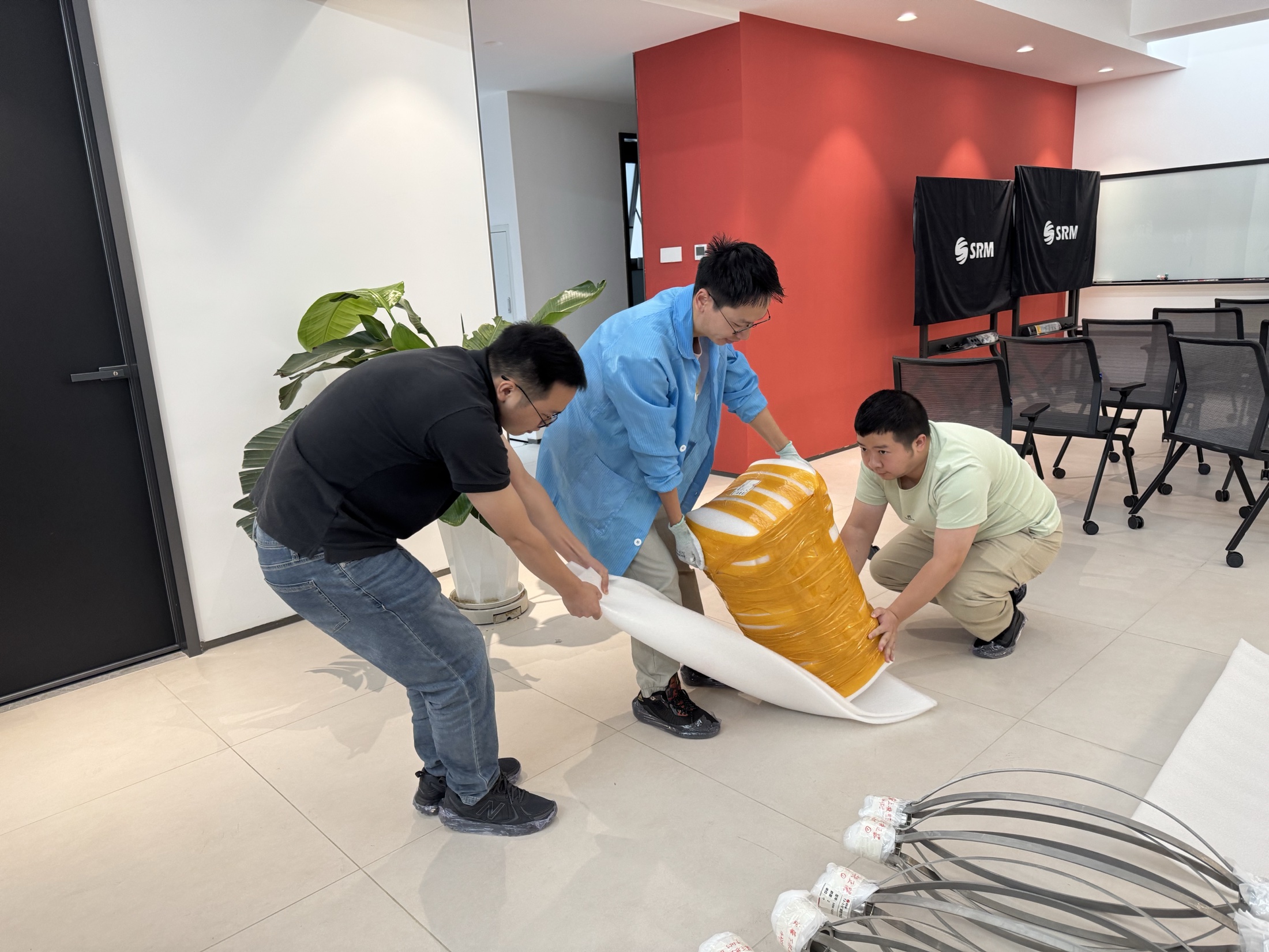 Delivered equipment and supporting components organized.